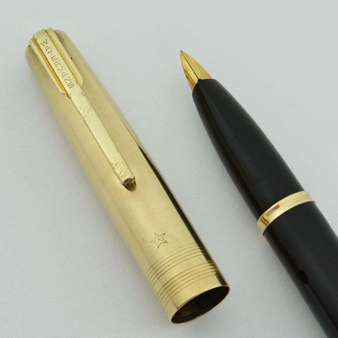 Waterman Stateleigh Taperite Fountain Pen - Gray, Gold Filled Cap, Medium Semi-Hooded Nib (Very Good, Restored)