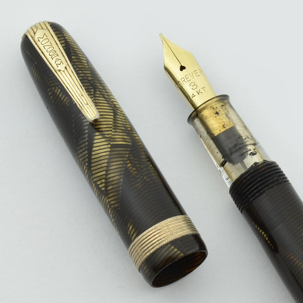Monogram Fountain Pen - 1940s, Brown Snakeskin, 14k Semi-Flex Forever Fine Nib  (Excellent, Restored)