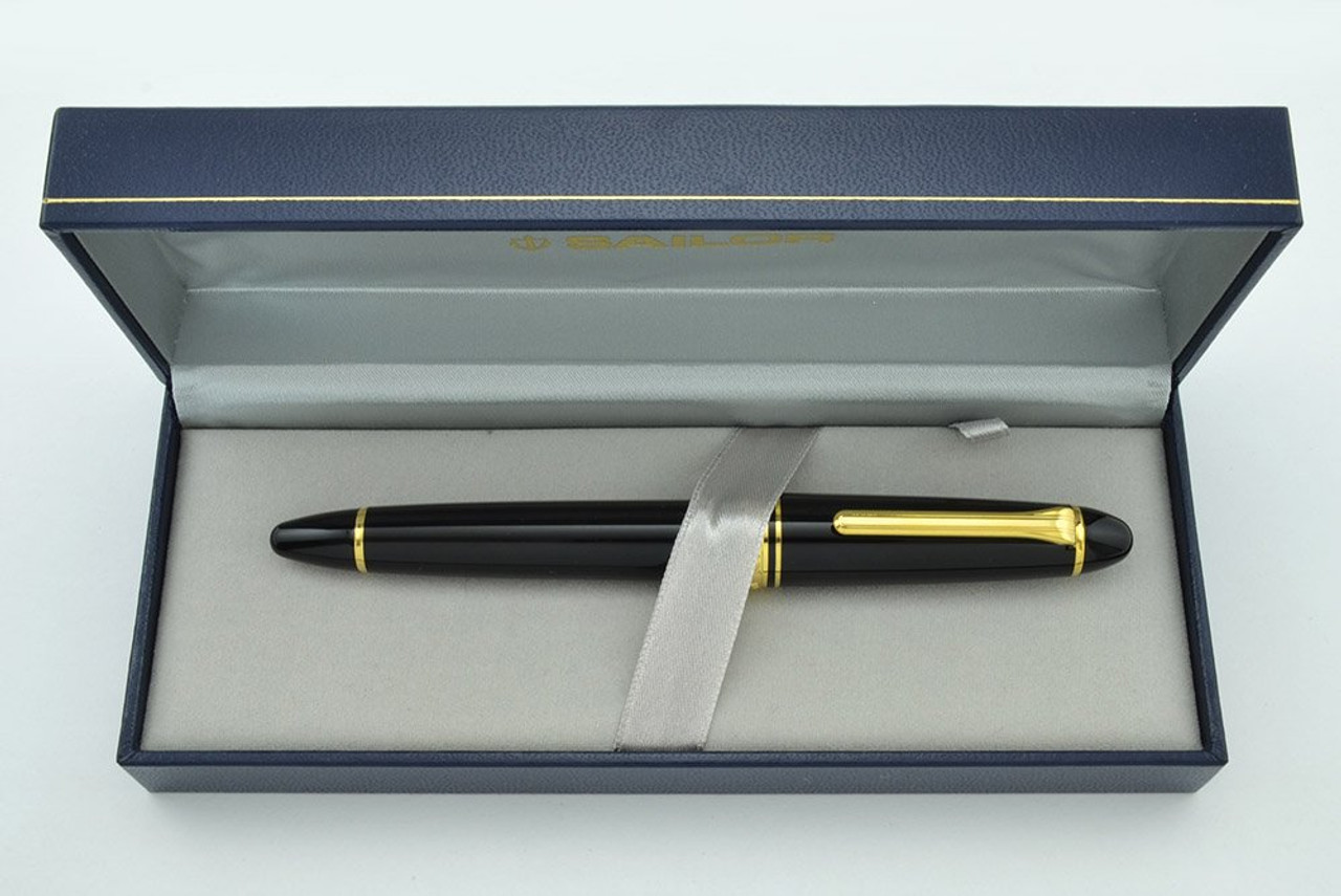 Sailor 1911 Fountain Pen - Large Size, Black w Gold Trim, Firm Fine 21k Nib (Near Mint in Box, Works Well)