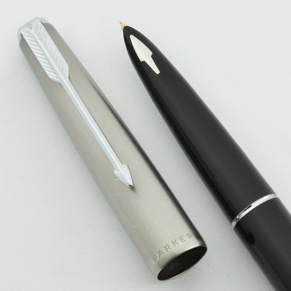 Parker 61 Fountain Pen - Mark II, Black w Lustraloy Cap, Fine Gold Nib ...