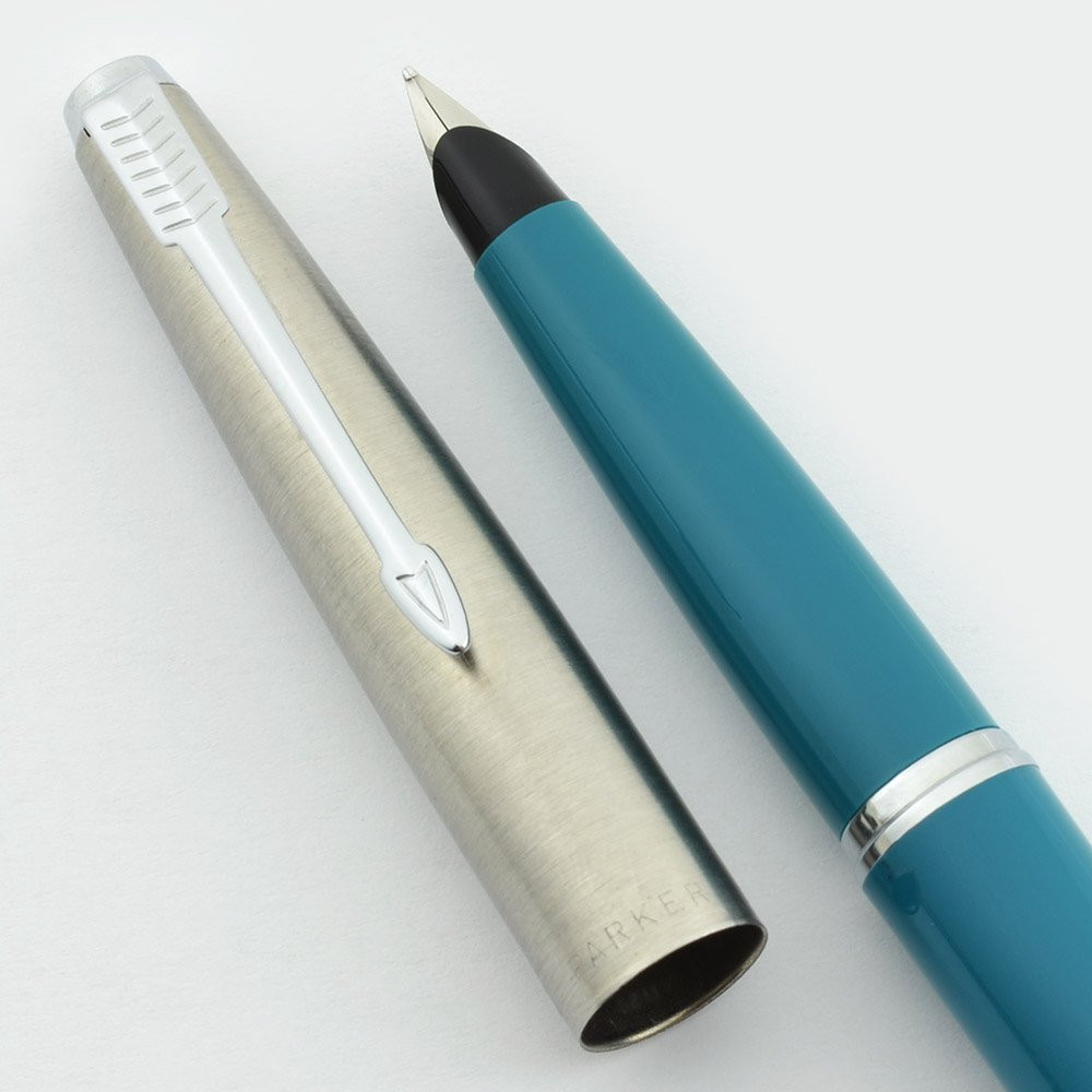 Parker 45 Fountain Pen Teal, Chrome Trim, Medium Steel Nib