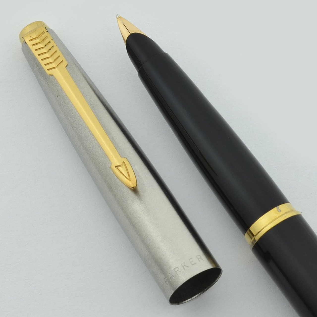 Parker 45 Fountain Pen - 1981, Black w Gold Trim, 14k Fine Nib (Very Nice, Works Well)