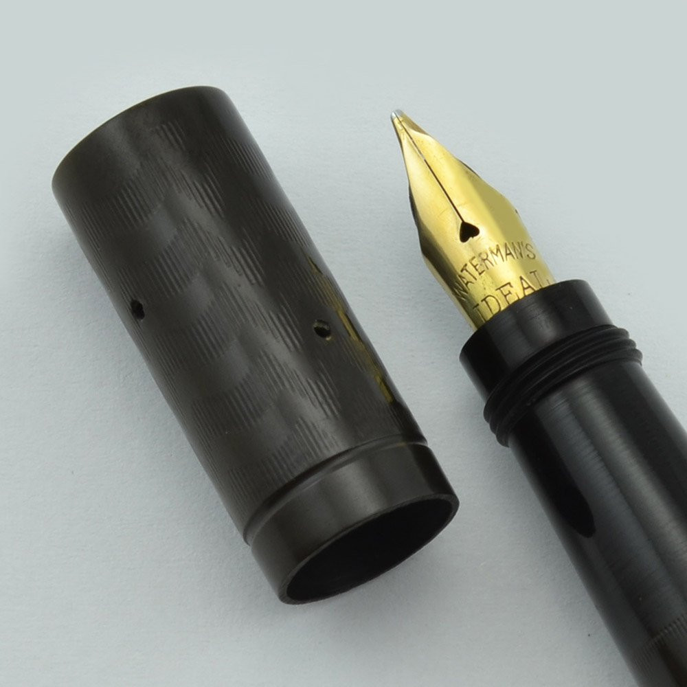 Waterman 42 1/2 V Safety Pen - Black Chased Hard Rubber, Fine