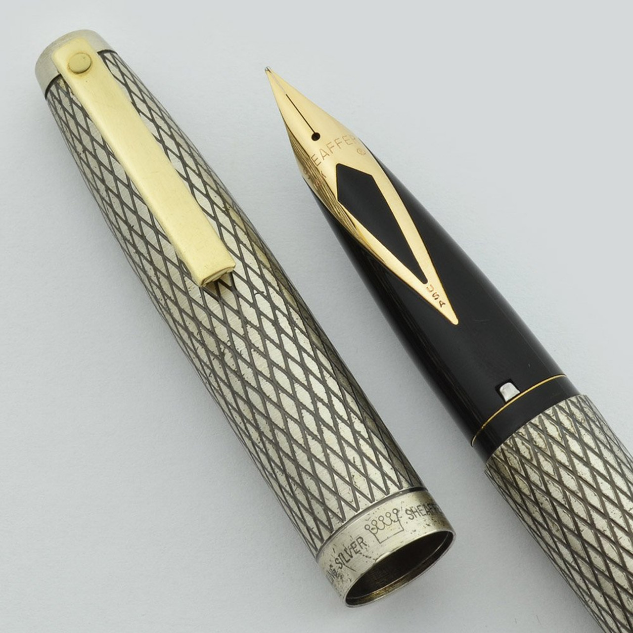 Sheaffer Silver Imperial Fountain Pen - Sterling Diamond Design, Fine 14k Nib (Boxed, Very Nice)