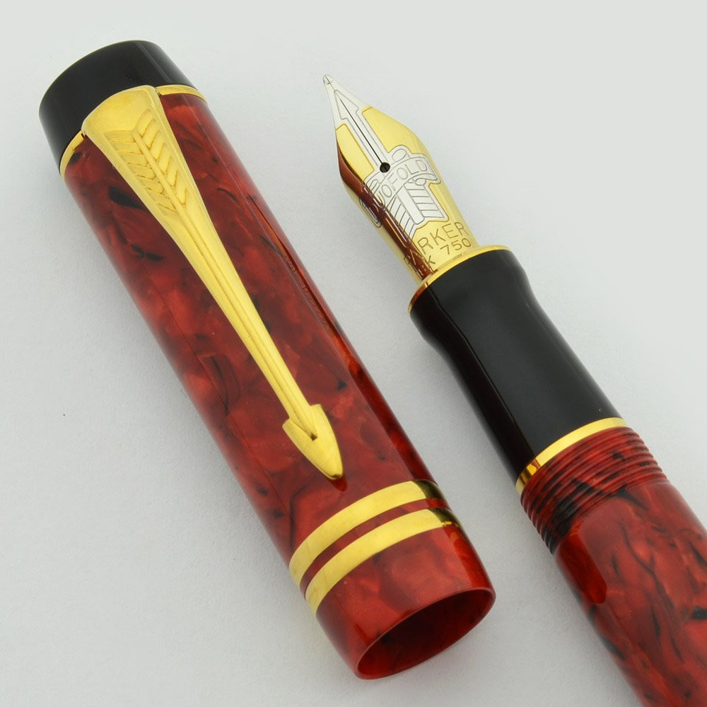 Parker Duofold Centennial Fountain Pen - Mk II (1996), Jasper Red, 18k Medium Nib (Excellent + in Box)