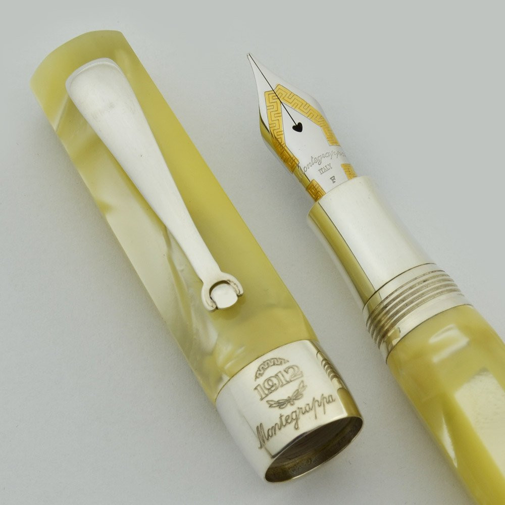 Montegrappa Symphony Fountain Pen - Parchment Celluloid, Sterling Trim, 18k Fine (Near Mint in Box, Works Well)