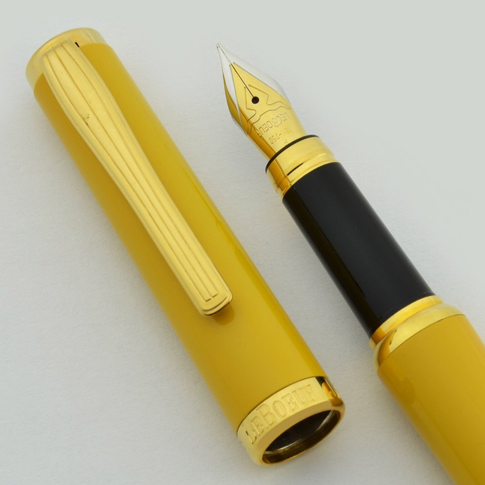 LeBoeuf Fountain Pen - Yellow w Gold Trim, Opal Jewel, Fine 18k Nib (Near Mint, Works Well)