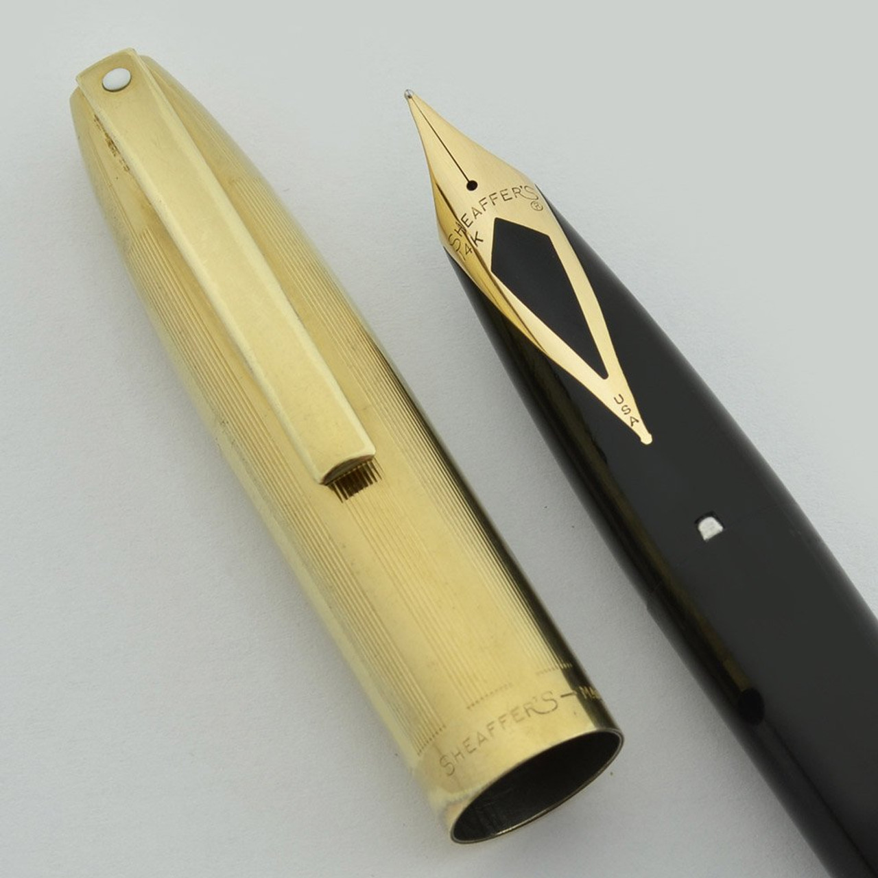 Sheaffer PFM V Fountain Pen - Snorkel, Black w Gold Filled Cap, 14k Medium Nib (Very Nice, Restored)