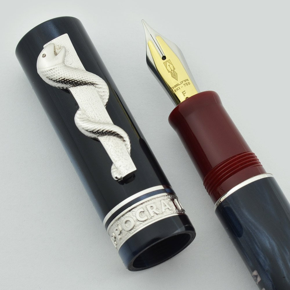 Delta Hippocratica Fountain Pen - Blue & Red Resin, Rhodium Trim 