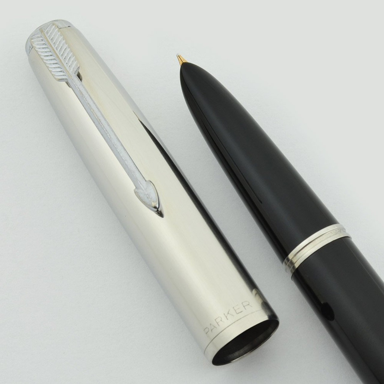 Parker 51 Aerometric Fountain Pen - Black, Smooth Steel Cap, Fine (Excellent, Works Well)