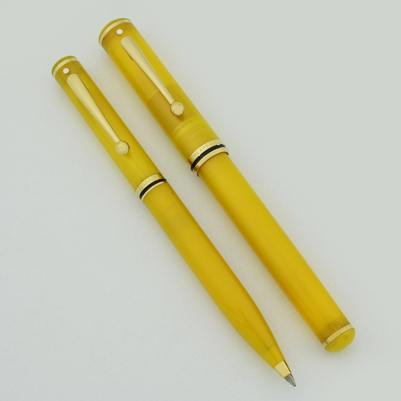 Sheaffer Levenger Connaisseur Fountain Pen Set - Caribbean Yellow, Fine 14k Nib (Mint, Works Well)