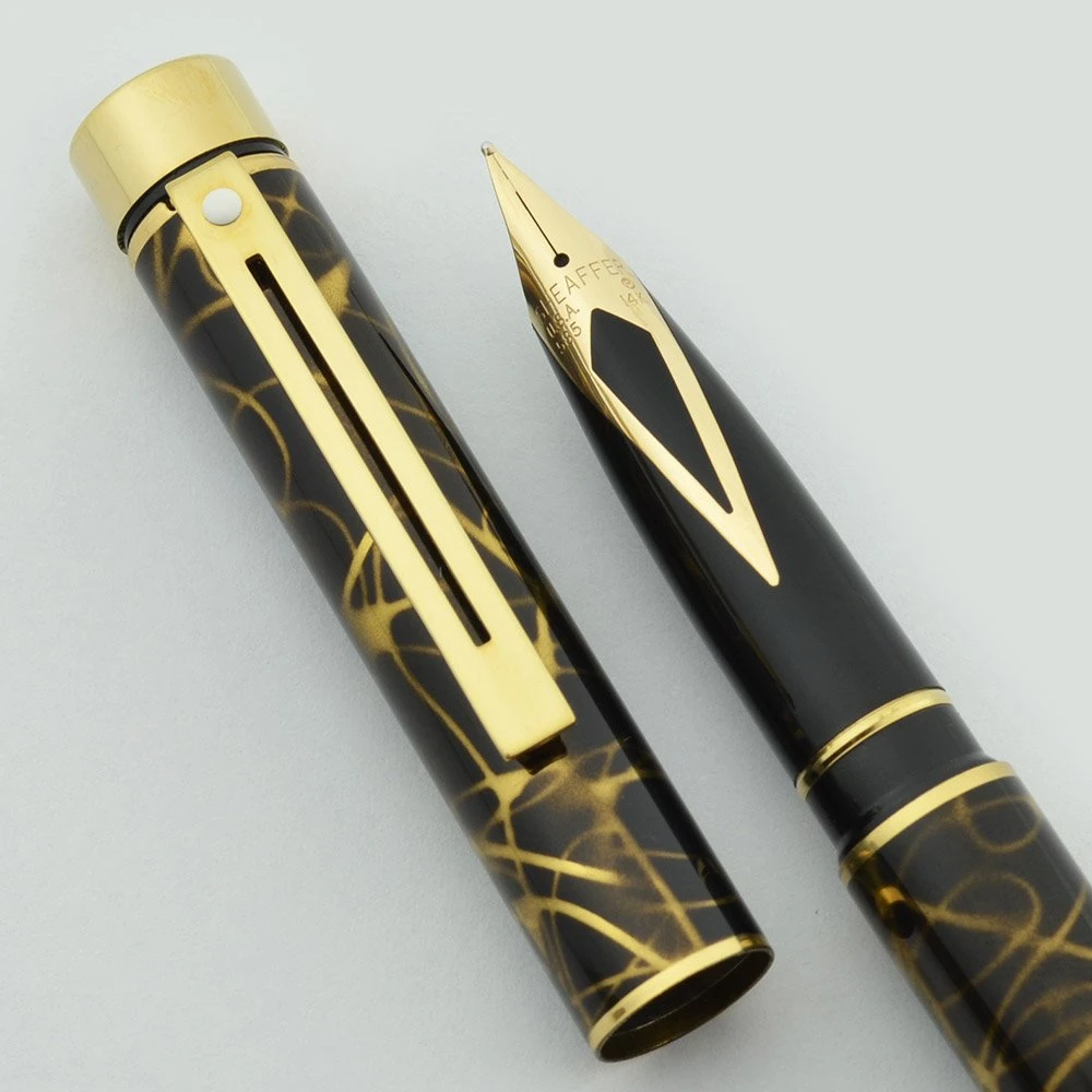 Sheaffer TARGA 1044 Fountain Pen - Lacque Filigree Golden Black, 14k Medium (Near Mint, Works Well)