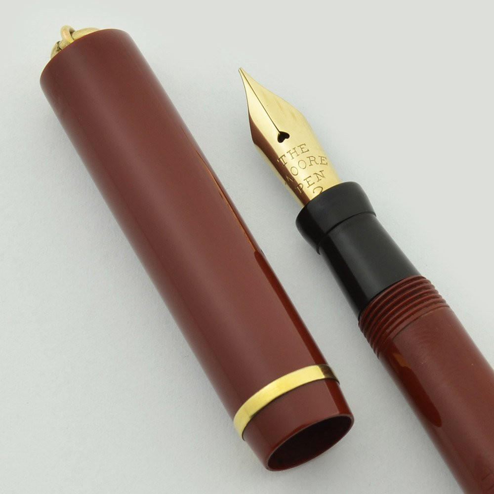 Moore L-72 Fountain Pen - Ring Top, Brick Red, 14k Flexible Fine Nib (Very Nice, Restored)