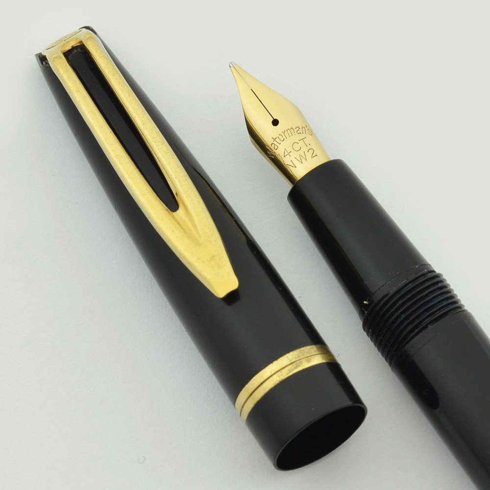 Waterman L2 Fountain Pen - England, Black, Lever Fill, Black, Fine Semi-Flex NW2 Nib (Excellent, Restored)