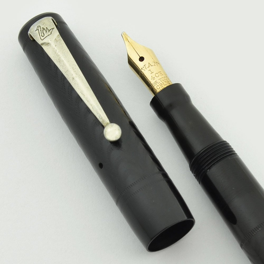 Mabie Todd Swan SM 100/60 Fountain Pen - BCHR, Chrome Trim, Flexible Fine Italic Swan 1 Nib (Excellent +, Restored)