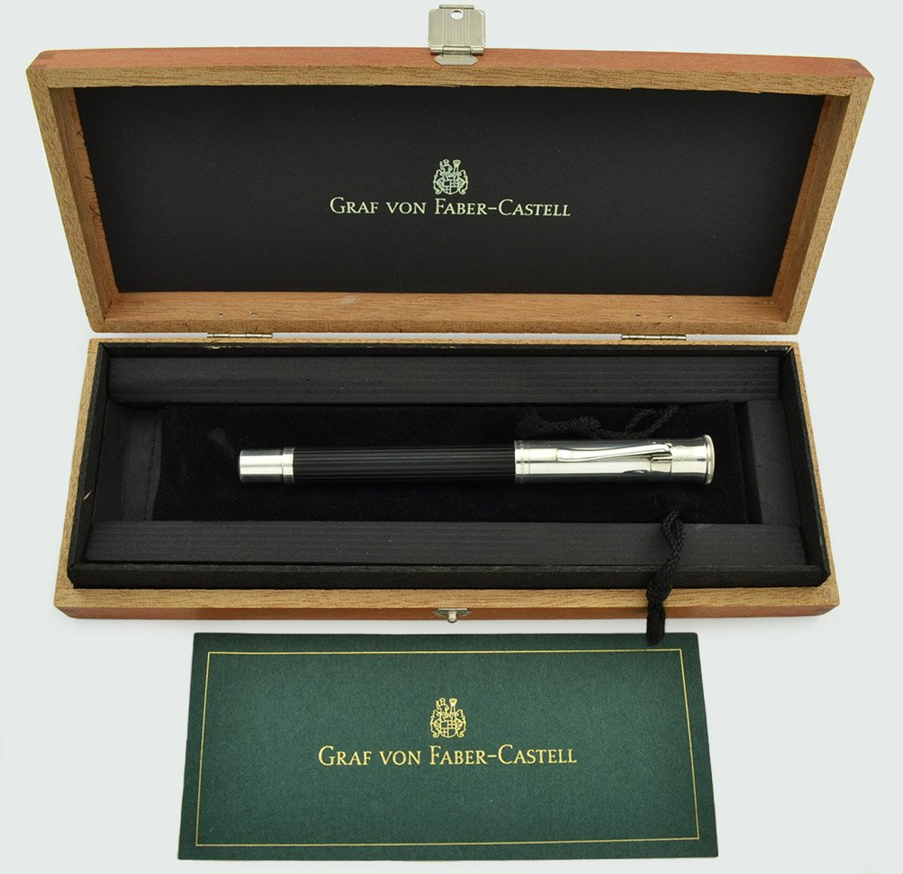 Graf Von Faber-Castell Classic Fountain Pen - Ebony & Platinum, Broad 18K Nib (Near Mint in Box, Works Well)