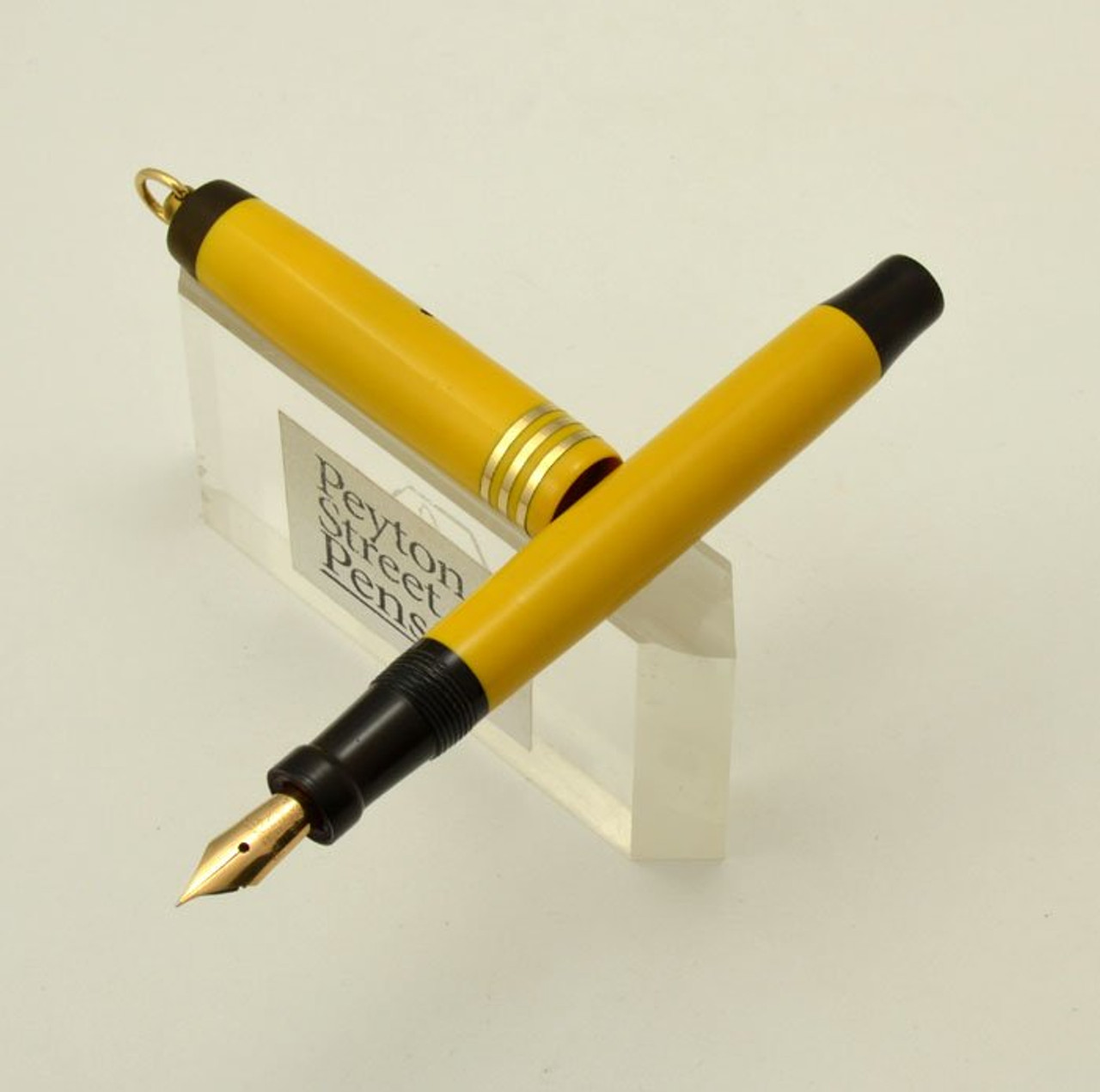 Parker Duofold Fountain Pen - Ringtop, Mandarin Yellow, Three Bands, Black Threads, Fine Nib (Excellent, Restored)