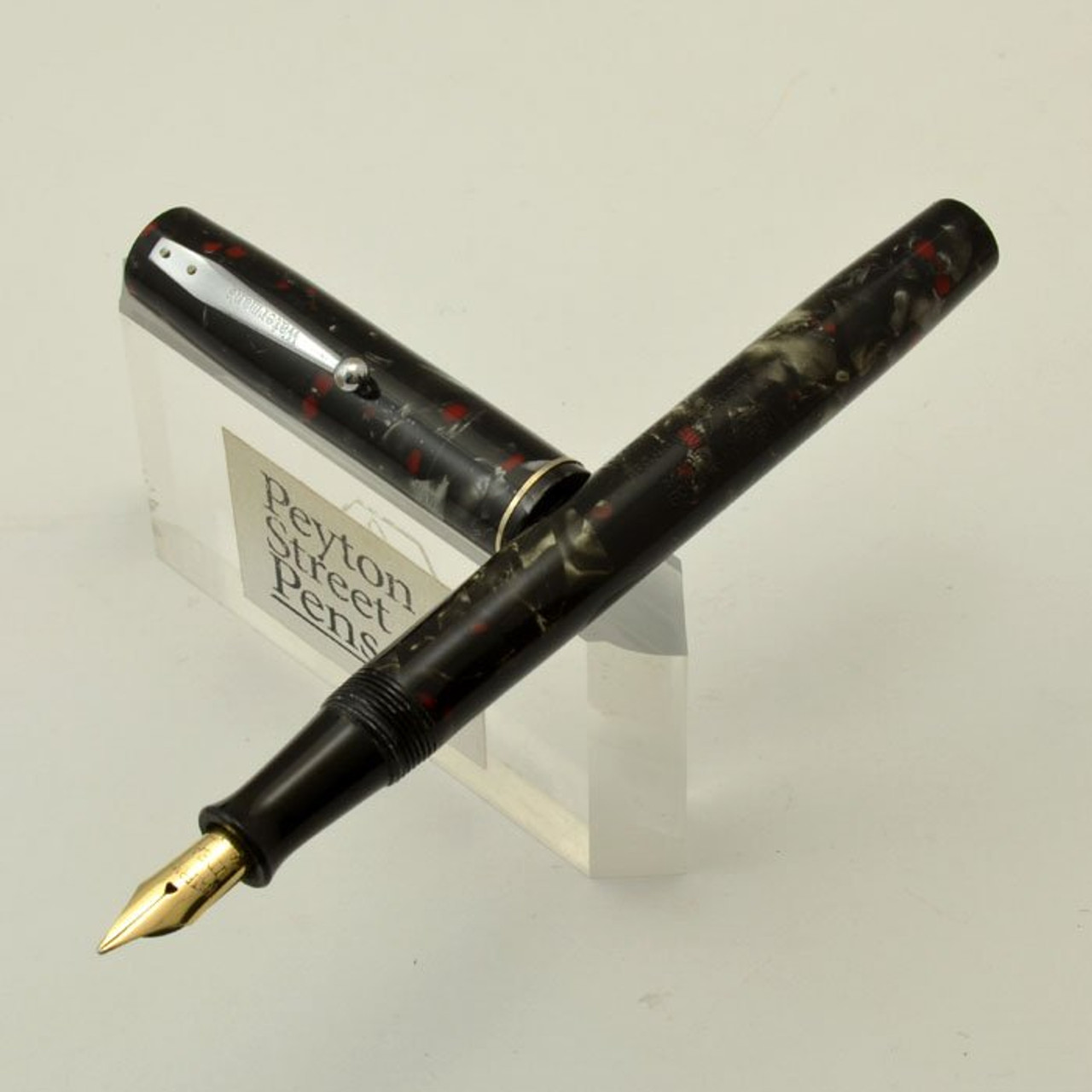 Waterman 3 -  Grey Black w Red Flecks, Rivet Clip, Medium NY Flex Nib (Excellent, Restored)