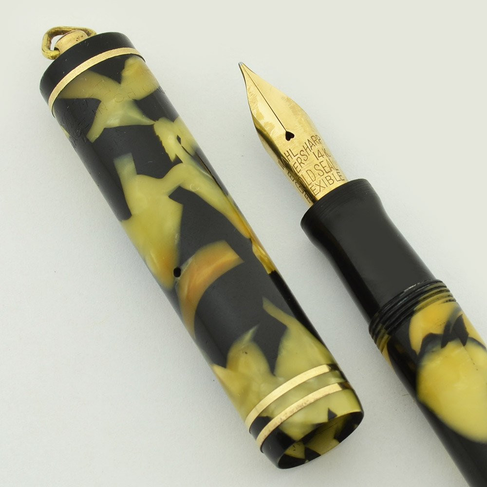 Wahl Gold Seal Fountain Pen - Ring Top, Black & Pearl, Medium "Flexible" Nib (Excellent, Restored)
