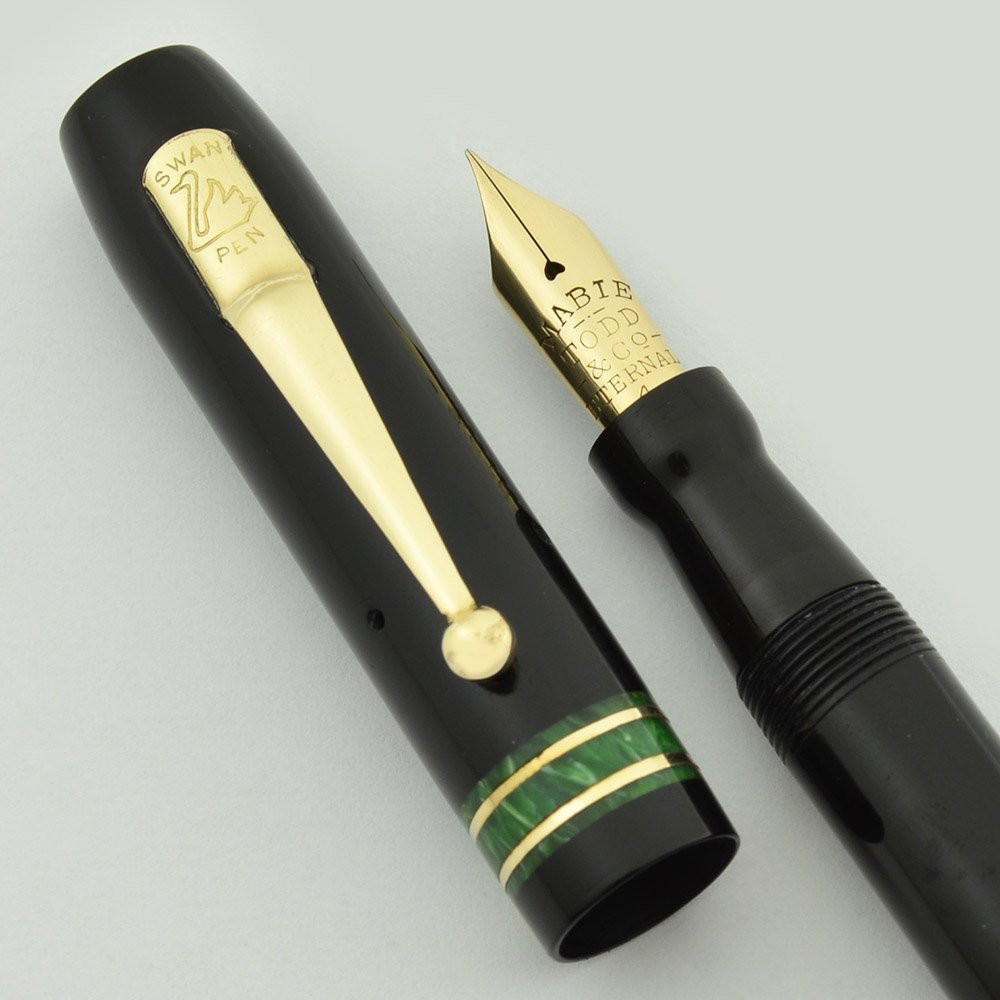 ヴィンテージ Mabie Todd Swan 3130ーフレックスnib Mabie Todd Swan Fountain Pen - Black w Green Band, 14k Eternal #4