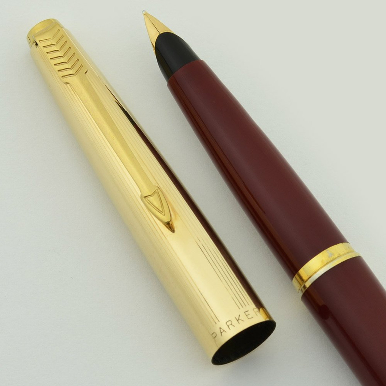 Parker 45 Custom Fountain Pen - Red, Gold Filled Cap, Medium 14k Nib (Near Mint, Works Well)