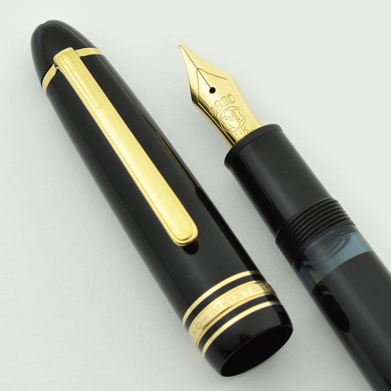 Montblanc Meisterstuck 146 Fountain Pen - Black w Gold Trim, Piston Fill, 14k Medium Nib (Excellent in Box, Works Well)