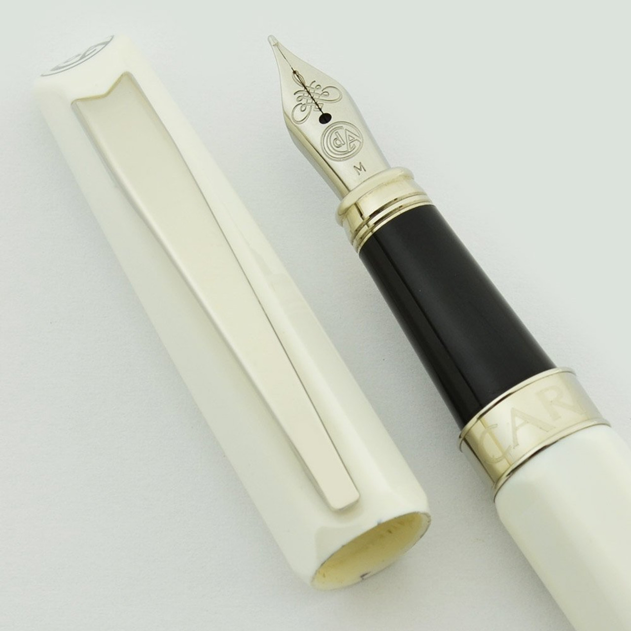 Caran d'Ache Dunas Fountain Pen - Shiny White, Chrome Trim, Medium Nib  (Near Mint in Box, Works Well) - Peyton Street Pens