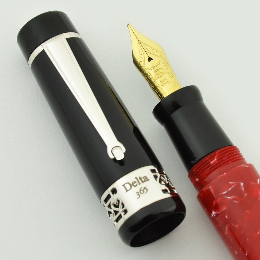 Delta 365 Fountain Pen - Red and Black, Sterling Trim, 18k Medium