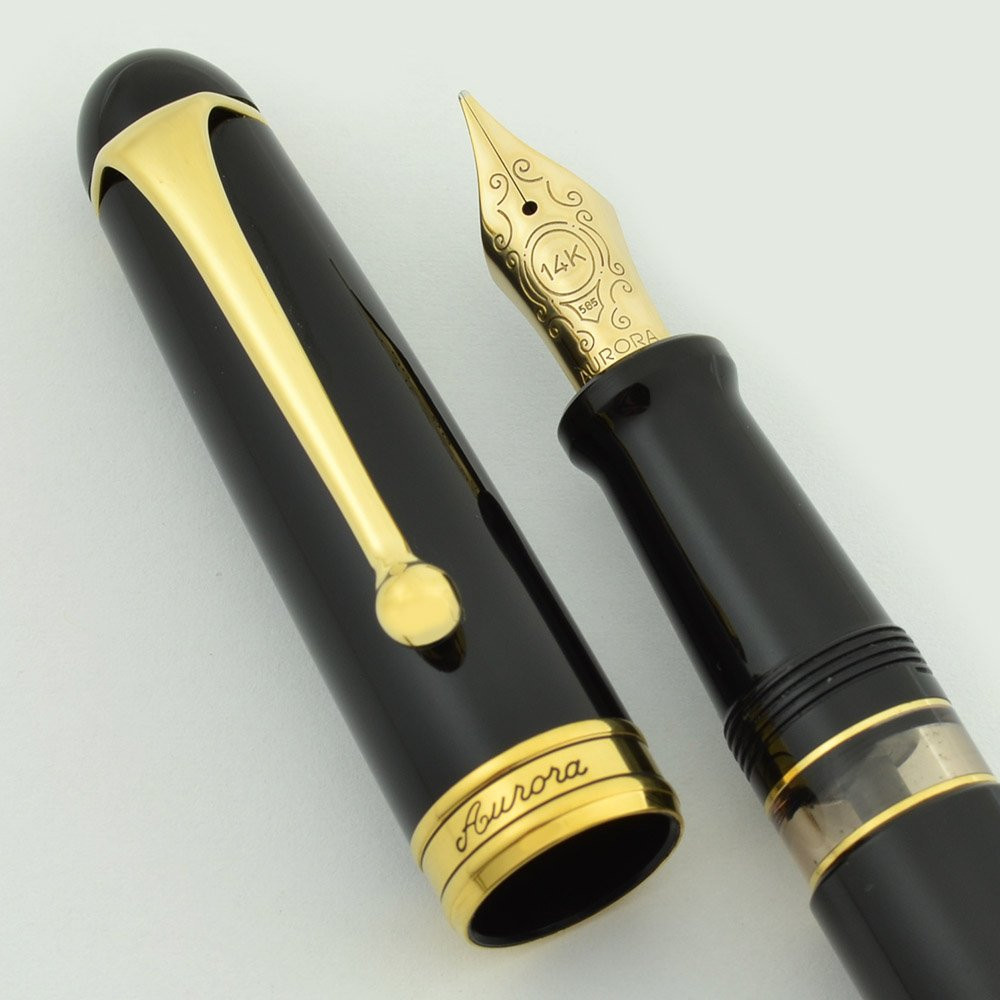 Aurora 88 Fountain Pen - Black, GP Trim, Piston, 14k Medium Nib