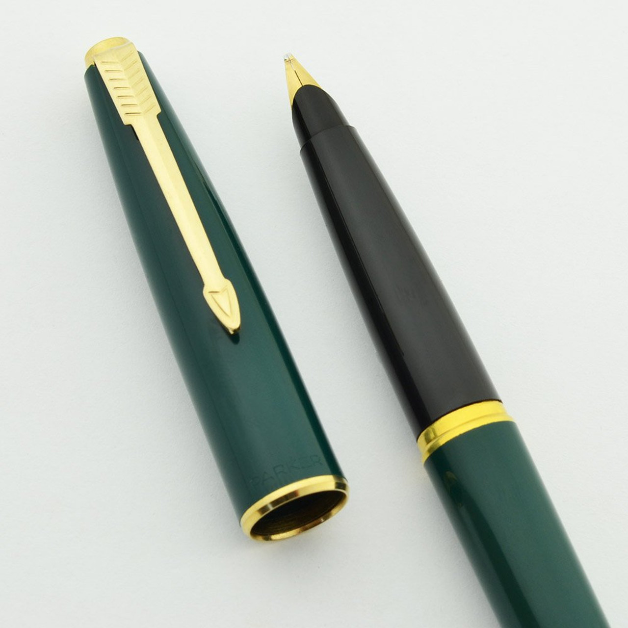 Parker 45 Arrow Fountain Pen - Green, GP Trim, Broad 14k Nib (Superior, Works Well)