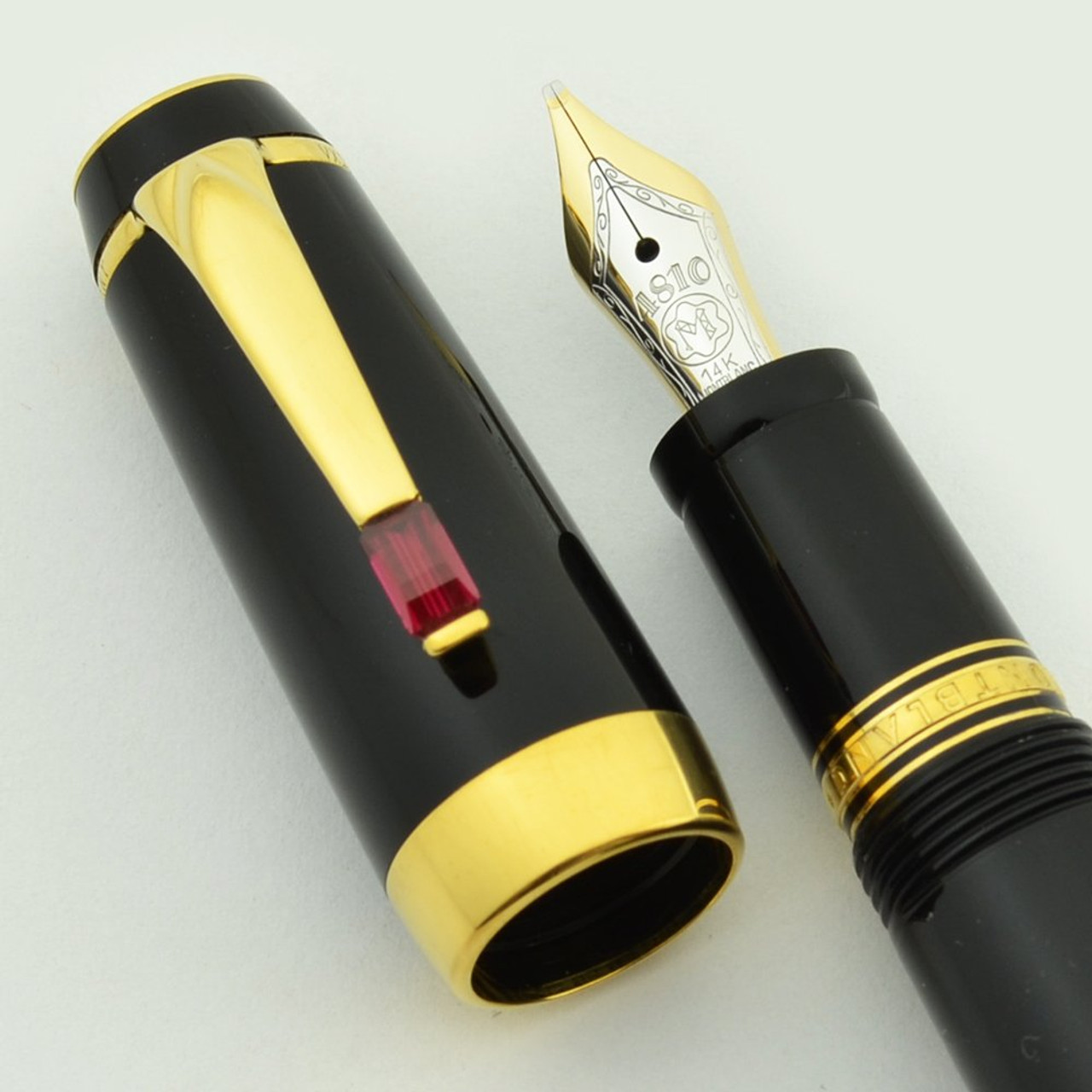 Montblanc Boheme Rouge Fountain Pen - Black, Ruby Jewel, Retractable, GP Trim, 14k Medium Italic Nib (Excellent in Box, Works Well)