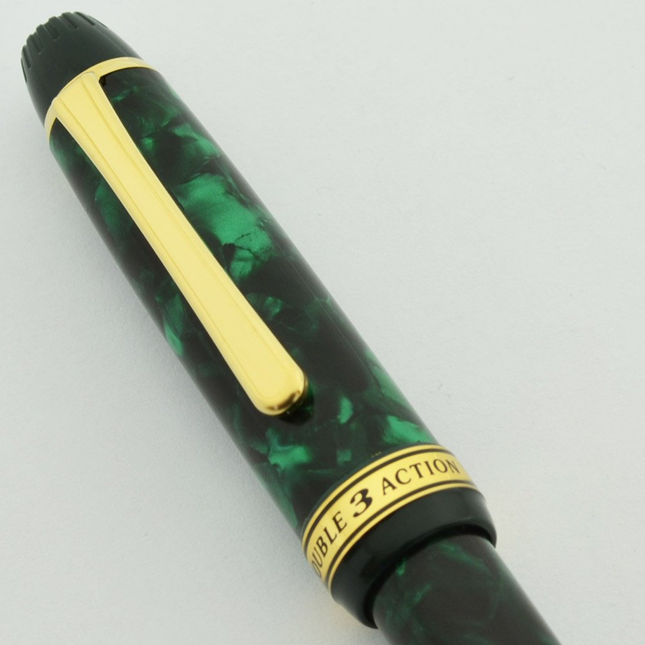 Platinum Double Action 3 Pen - Marbled Green, GP Trim, BP, MP, 0.5mm Leads (Excellent, Works Well)