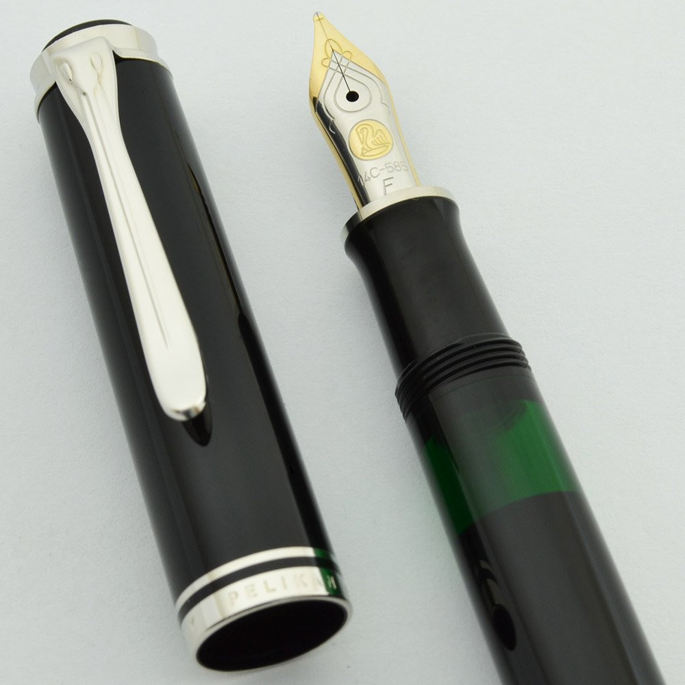 Pelikan M405 Fountain Pen - Black, Palladium Plated Trim, 14k Fine