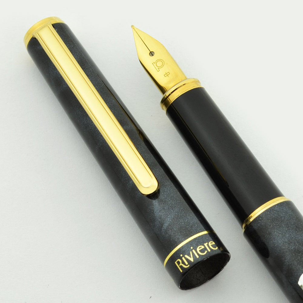 Platinum Riviere Fountain Pen - Gray Marble Lacquer, GP Trim, GP