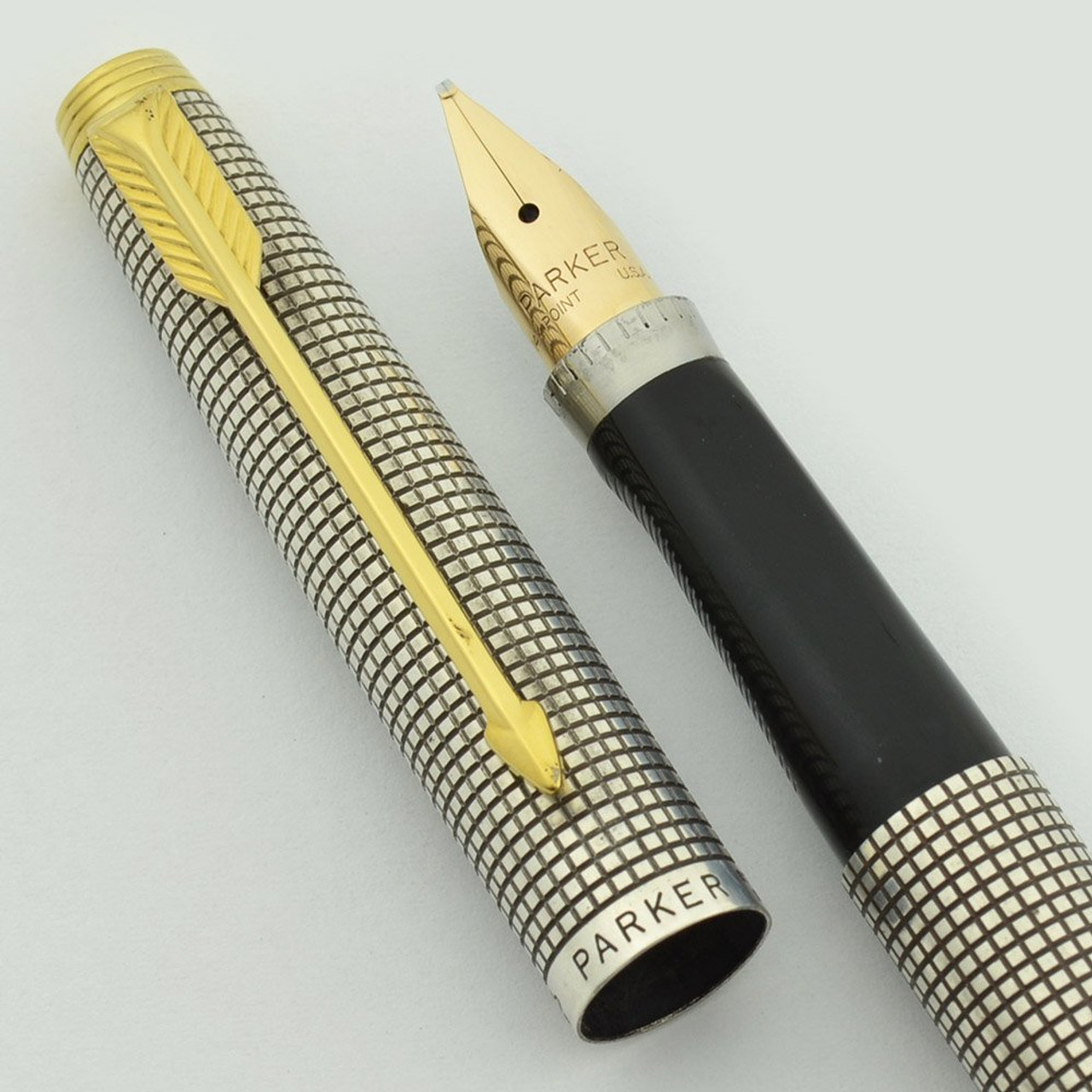 Parker 75 Sterling Cisele Fountain Pen - USA, Flat Tassies, #97 Fine Italic 14k Nib (Excellent in Box, Works Well)