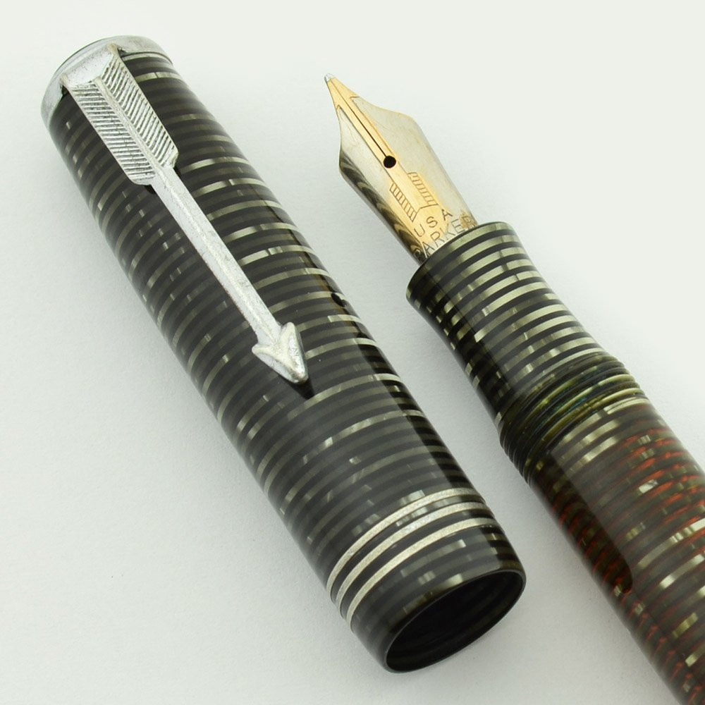 Parker Vacumatic Standard Fountain Pen (1935) - Top Line Lockdown, Silver Pearl, Broad 14k Nib (Superior, Works Well)