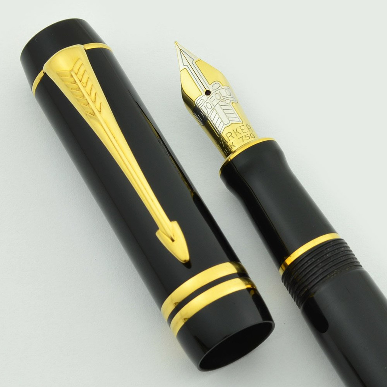 Parker Duofold Centennial Fountain Pen - Mk II (2001), Black, 18k Medium Nib (Excellent +, Works Well)