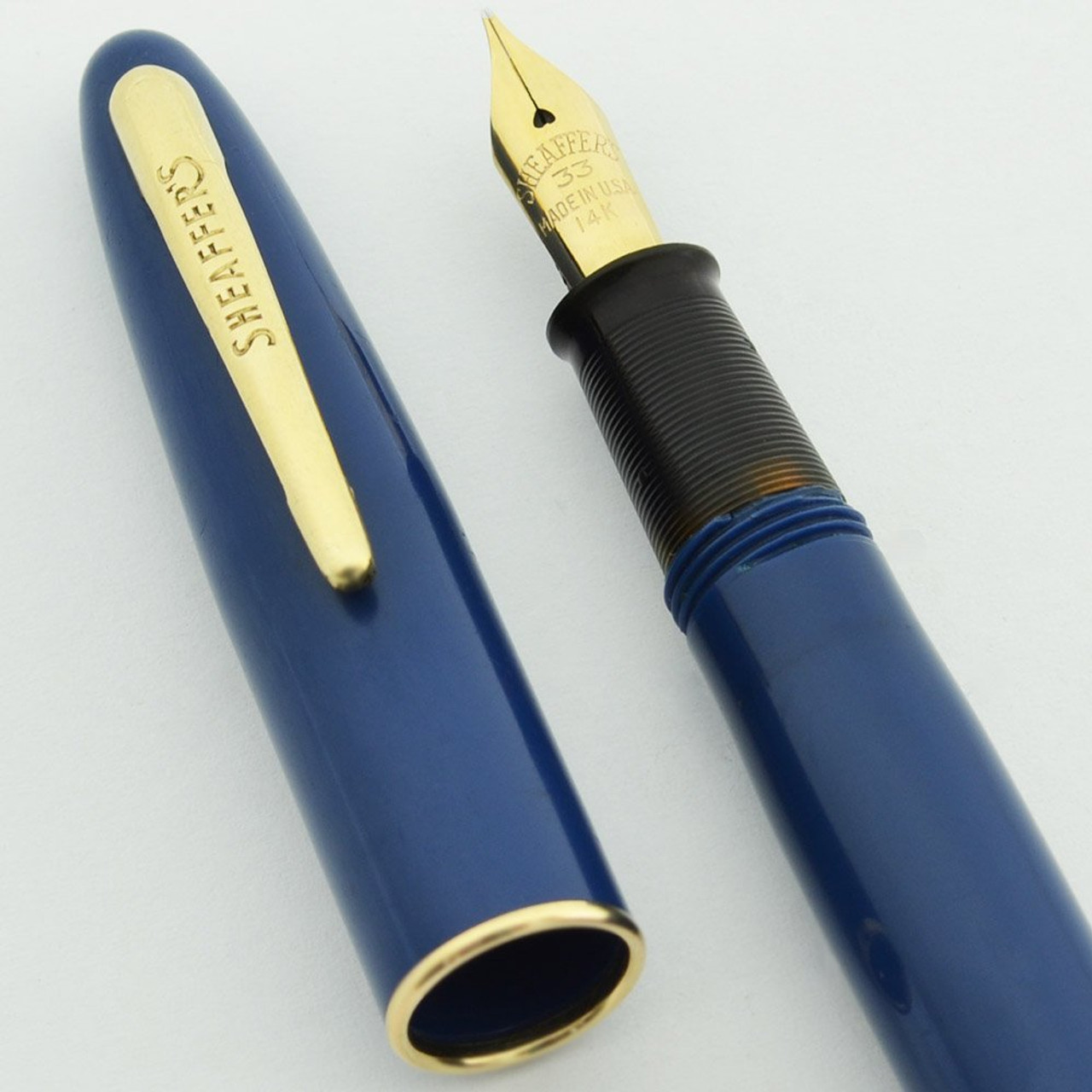 Sheaffer Craftsman Touchdown Fountain Pen - Persian Blue, #33 Fine 14k Nib (Excellent, Restored)