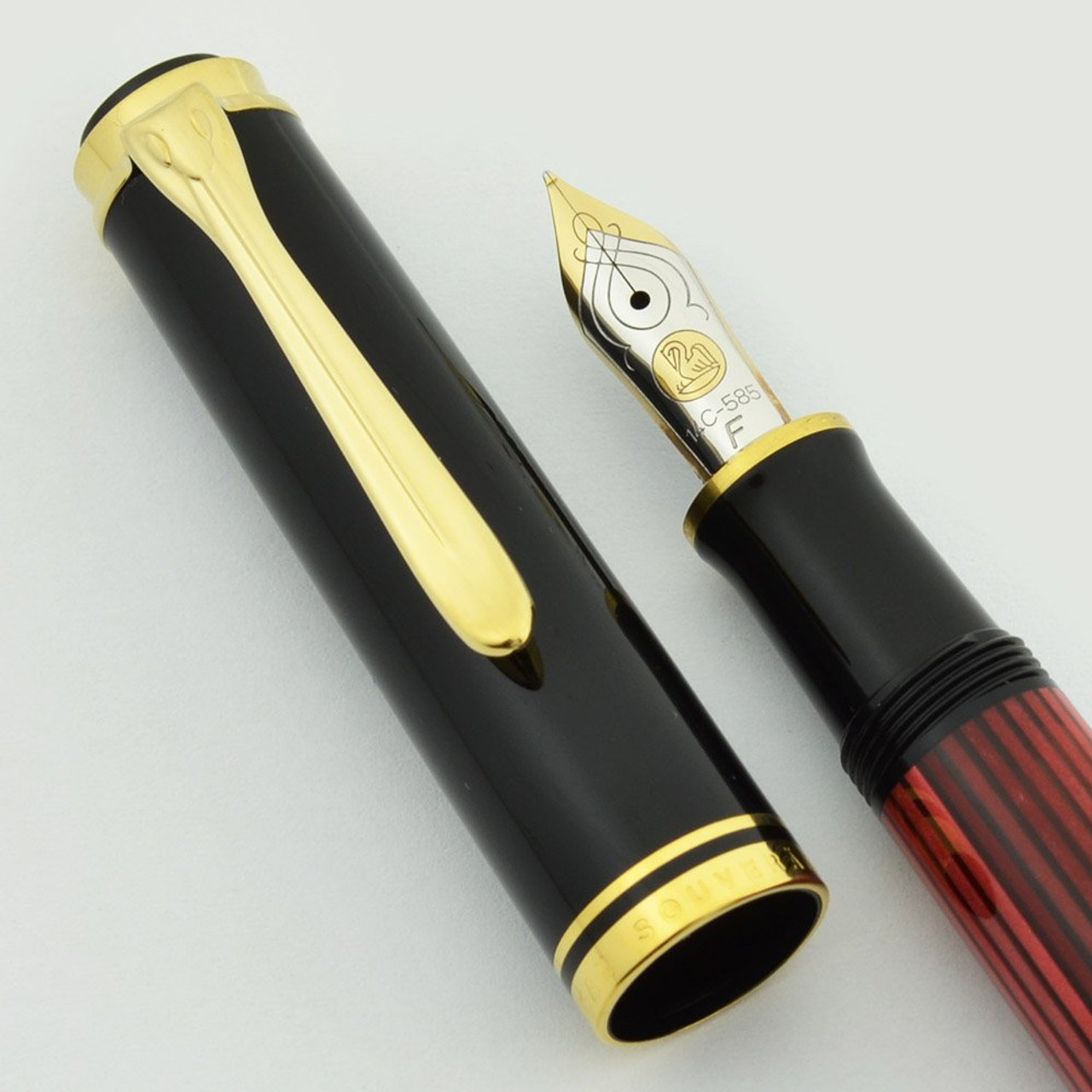 Pelikan M400 Fountain Pen - Black with Red Stripes, Fine 14k Nib (Near Mint in Box, Works Well)