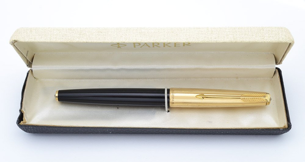 Parker 61 Custom Fountain Pen - Mark I, Black w GF Lined Cap, Fine 14k Nib (Excellent in Box, Works Well)