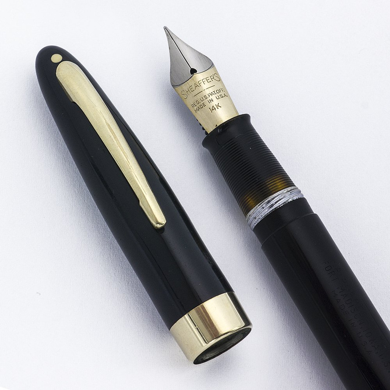 Sheaffer Stateman Fountain Pen - Black, Fat Lever Filler, Medium 14k Open Nib (Excellent, Restored)
