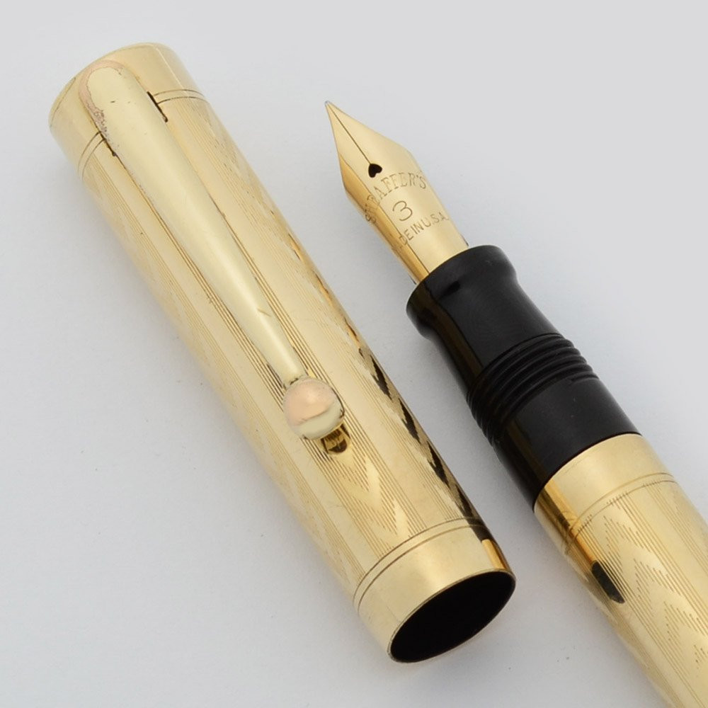 Sheaffer Flat Top #3 (1920s) - Gold Filled Chevron Design, Fine #3