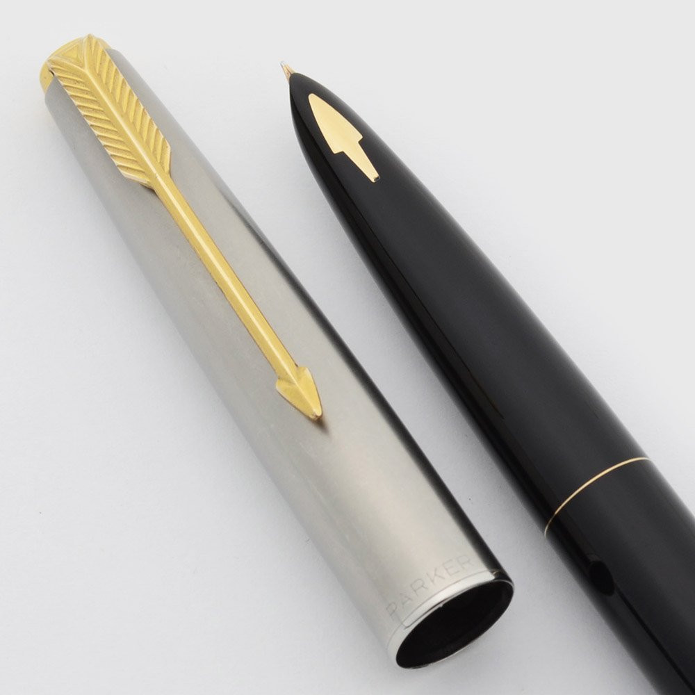 Parker 61 Deluxe Fountain Pen - Mark I, Black w Lustraloy Cap, Fine 14k ...
