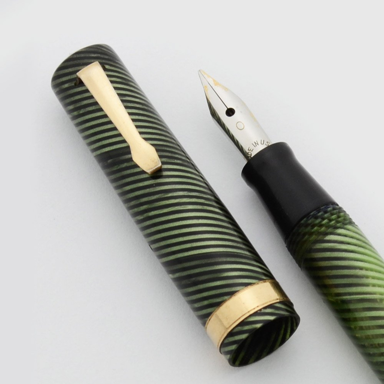 Wahl Eversharp Bantam Fountain Pen - Green Spiral Striated, Bulb Filler, #0 Steel Nib (Superior, Restored)