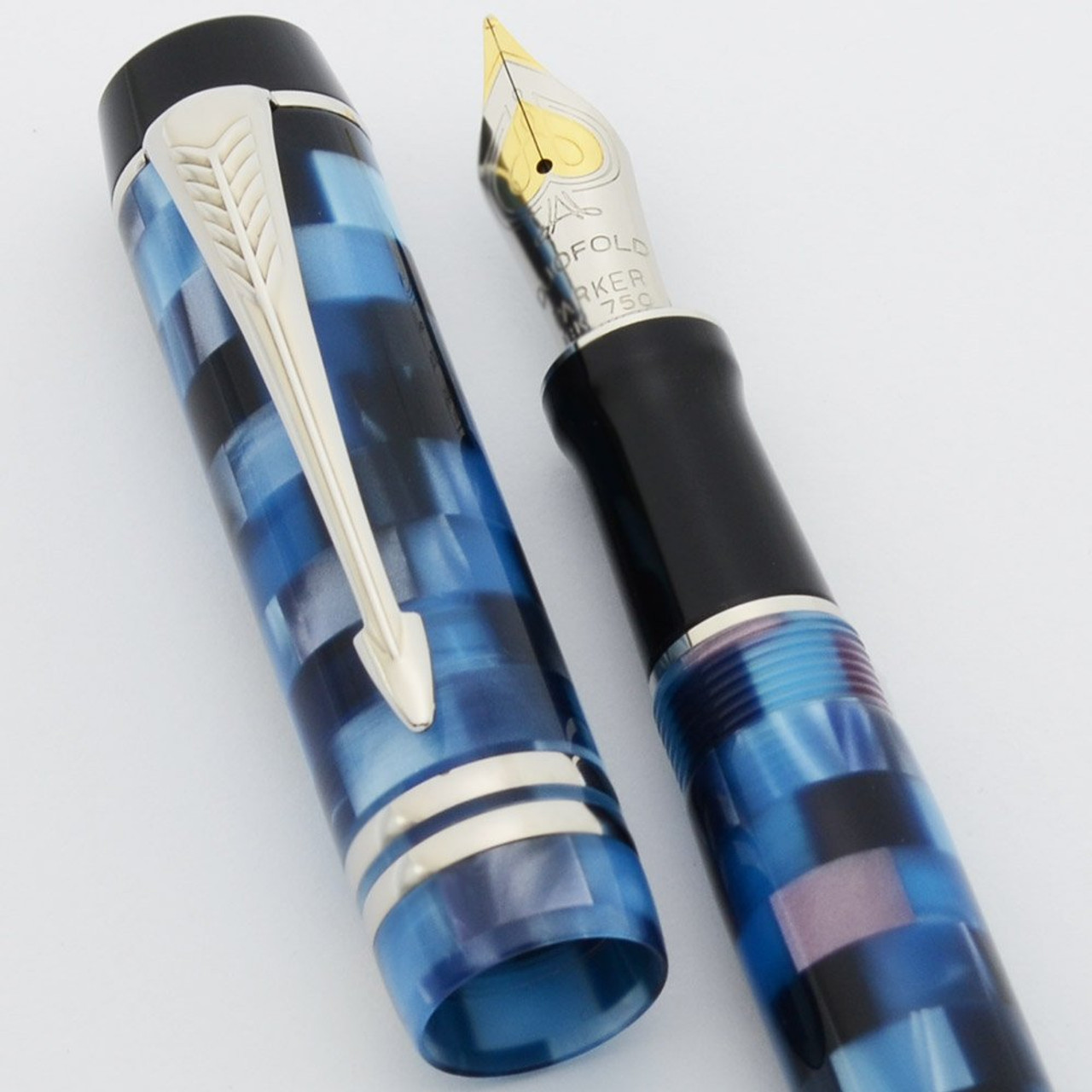 Parker Modern Duofold Centennial Fountain Pen (Mk III, 2005) - Check Marine, 18k Fine Ace of Spades Nib (Near Mint, Works Well)