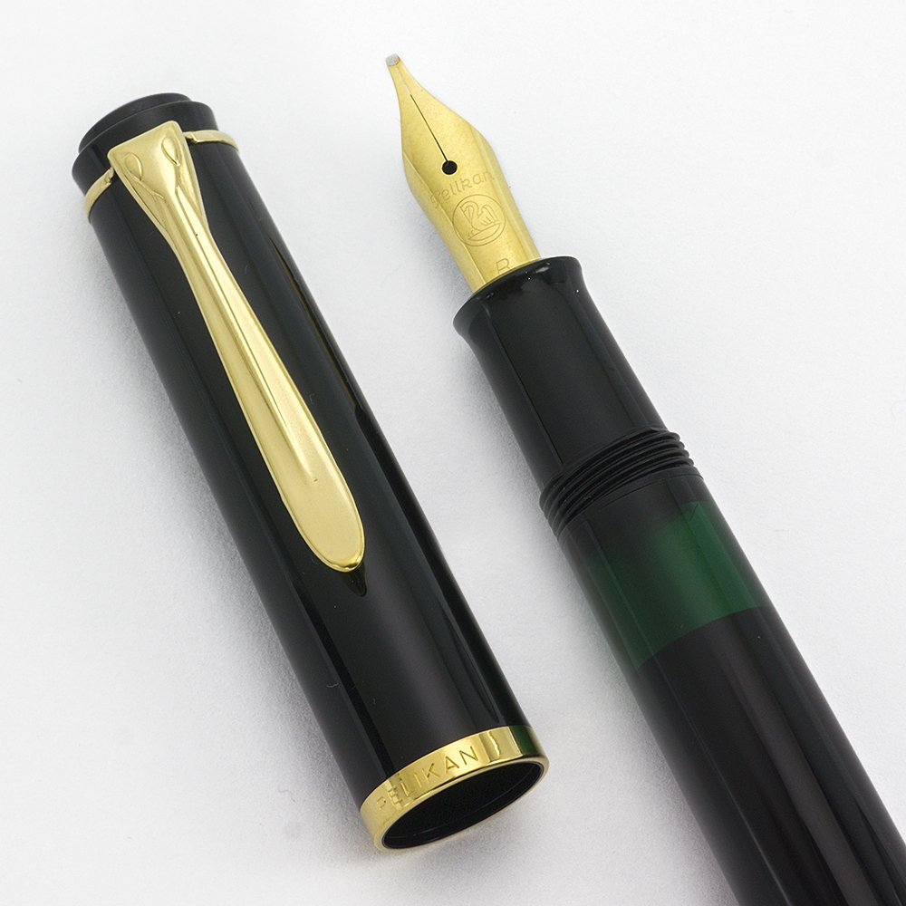 Pelikan M200 Fountain Pen - Black, Gold Plated Trim, Broad Italic
