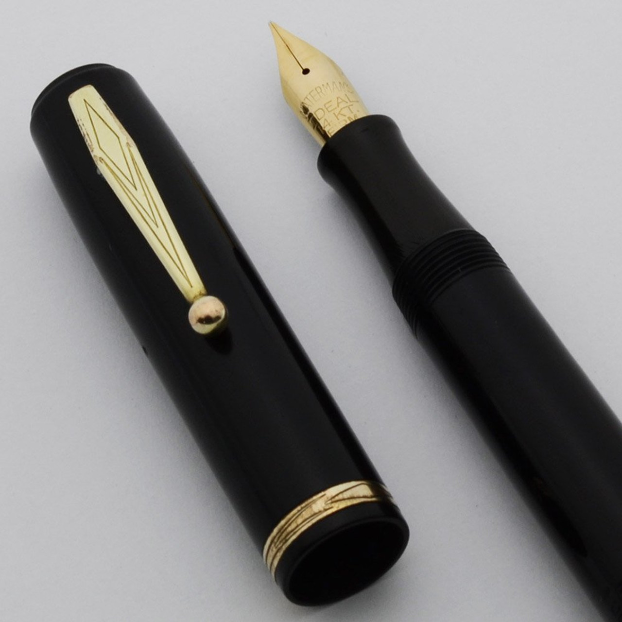 Waterman 92 Fountain Pen - Black, Fine Firm Waterman Ideal Nib (Excellent +, Restored)