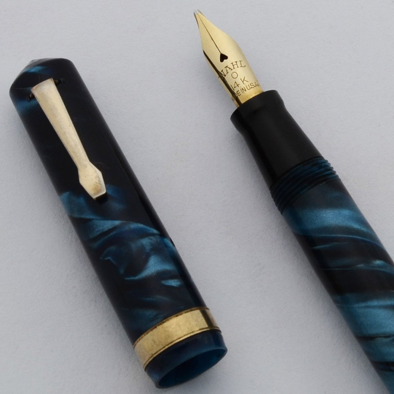 Wahl Eversharp Bantam Fountain Pen - Blue Swirled, Bulb Filler, #0 14k Nib (Superior, Restored)