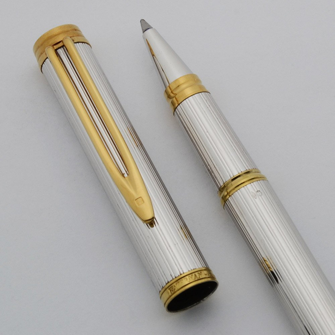 Waterman Gentleman Rollerball Pen - Sterling Fluted, Gold Plated Trim (Excellent, Works Well)