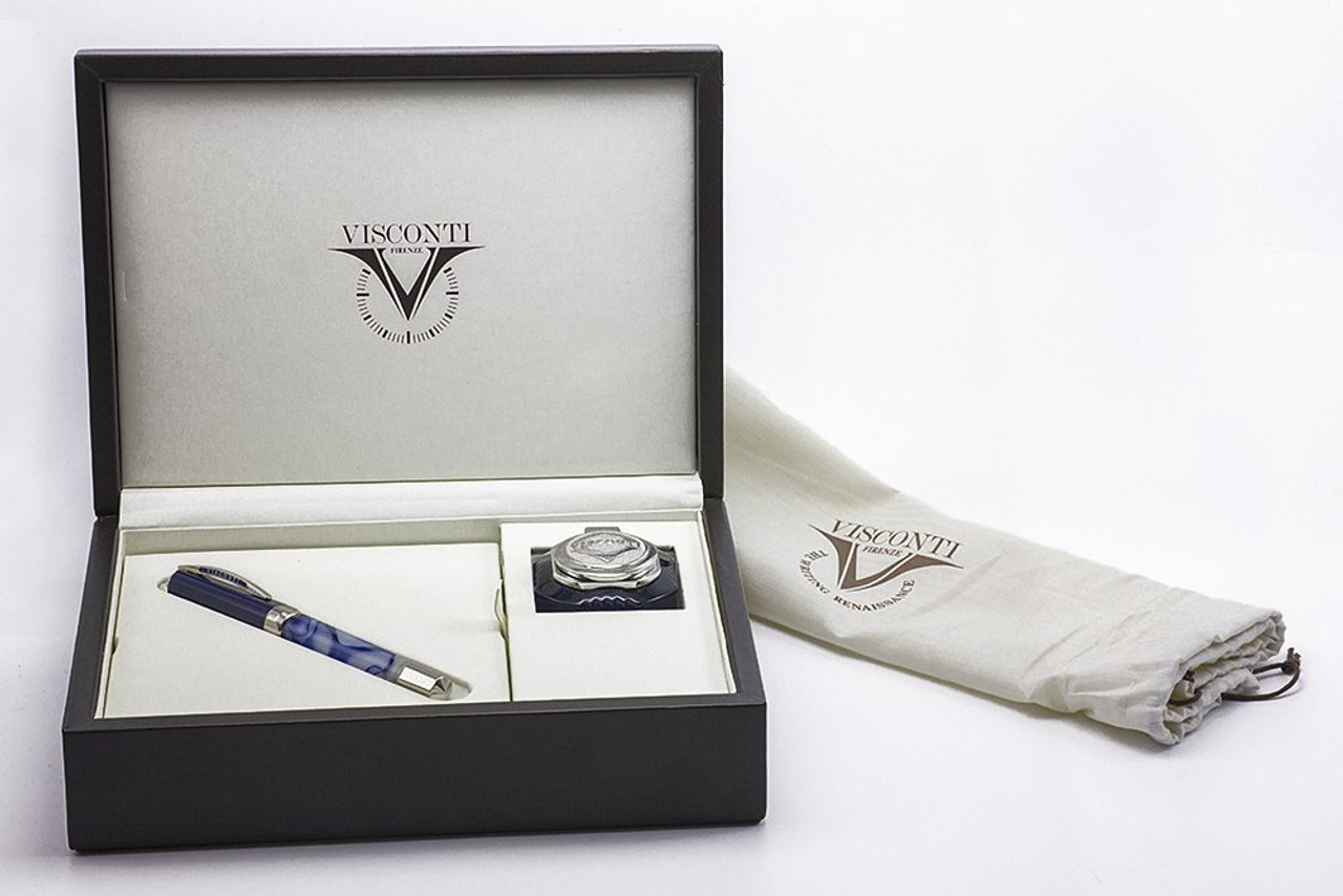 Visconti Opera Master Fountain Pen Limited Edition -  Blue Swirl Resin, Piston Fill, 1.3mm Palladium Dreamtouch Nib (Near Mint in Box)